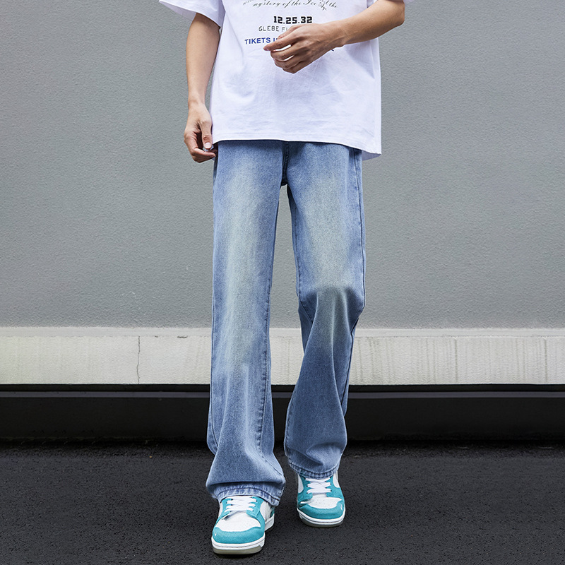 Jeans azules lavados con agua, pantalones de boquilla de tendencia de piernas anchas para hombres, pantalones de primavera nuevos pantalones de calle americana