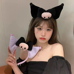 暗黑系可愛大耳蝴蝶結毛絨骷髏庫洛米髮飾洗臉網紅萬聖節發箍頭飾