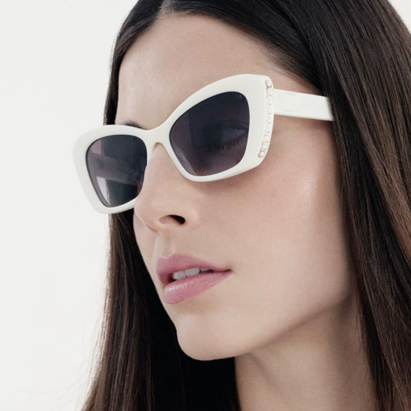 Очки sunglasses жемчужные тренд, брендовые солнечные очки, кошачий глаз, простой и элегантный дизайн, стиль европейский, защита UV, стиль высокого качества