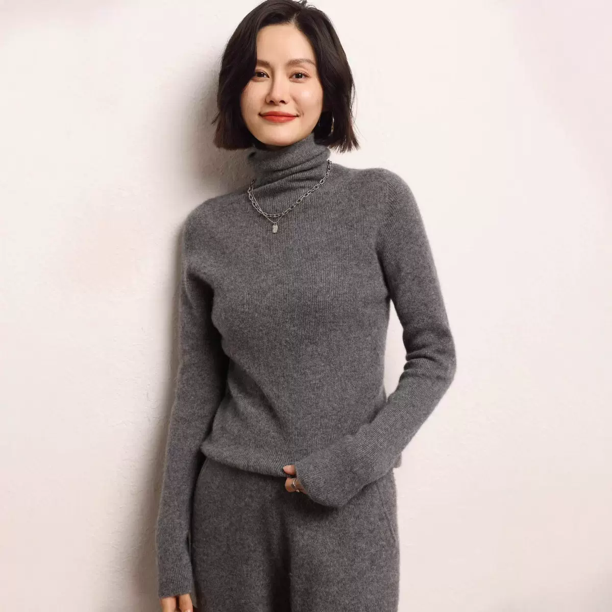 新款堆堆领羊绒衫女抽条修身套头毛衣无缝针织打底衫外穿内搭上衣