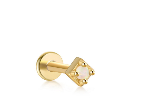 Plating Design 1 Piece 925 Sterling Silver Geometric Round Opal Ear Studs
