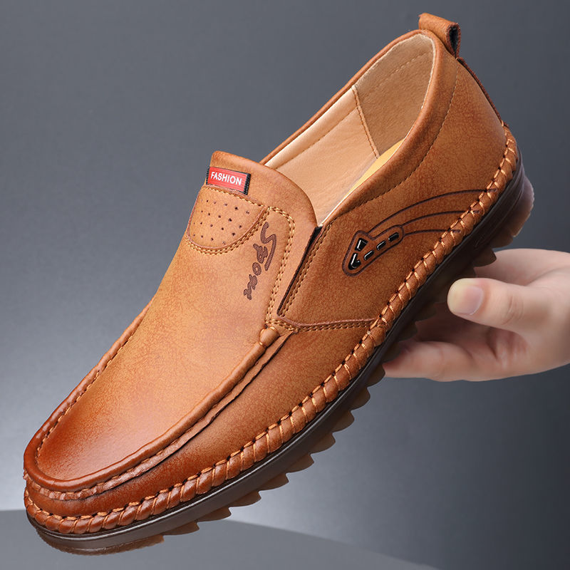 2025 Leather Shoes Men's New Korean Style Men's Casual Shoes Non-Slip Driving Shoes Soft Leather Soft Sole Bean Shoes Dropshipping