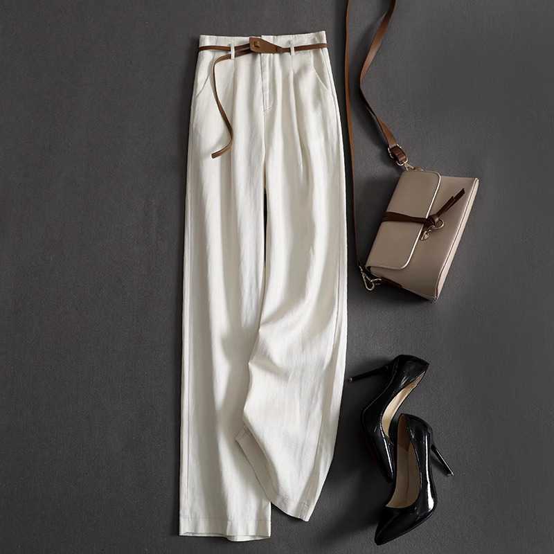 Official website figure 2024 new cotton and linen loose high waist straight trousers women