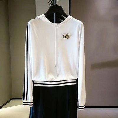 职业阿玛施特品牌2021春秋新款条纹针织T恤衫女运动长袖连帽卫衣|ms