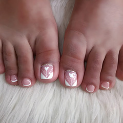 Summer Minimalist Heart Water Diamond Toe Nail Artificial Nails 24 Pcs Boxed Sweet Cool Toe Nail Sticker Set Nail Art Completion