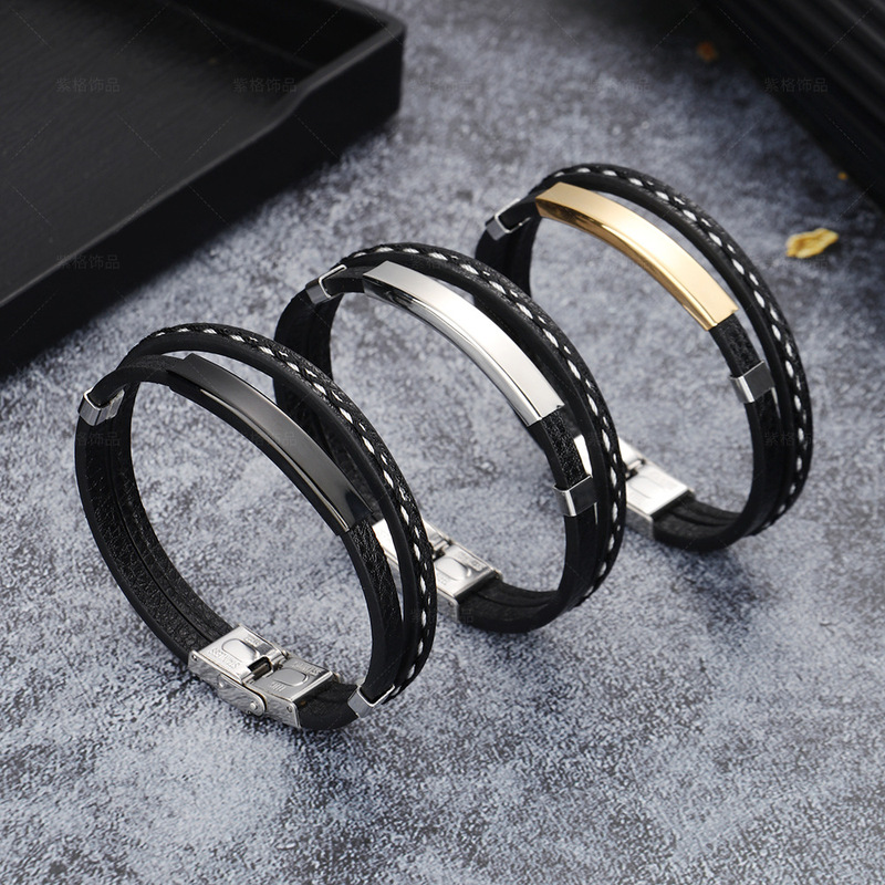 Cross-border e-commerce hand-woven stitching retro stainless steel bracelet men's simple jewelry lettering punk bracelet
