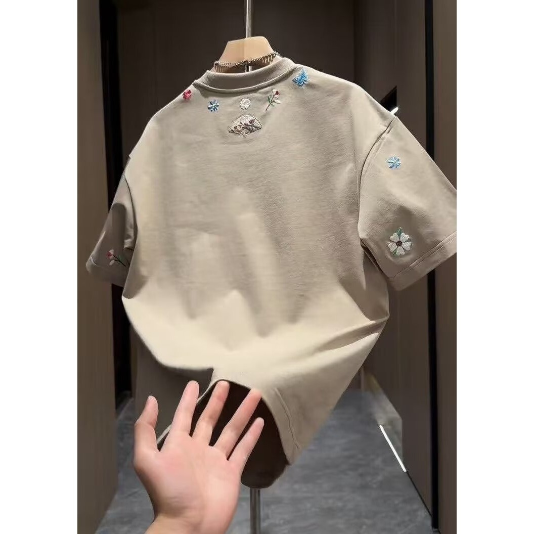 Men's Trendy Luxury Short Sleeve T-Shirt Tie Dye Crew Neck With Stylish Letter Embroidery Versatile Shoulder Design Summer Top_viptrois.com