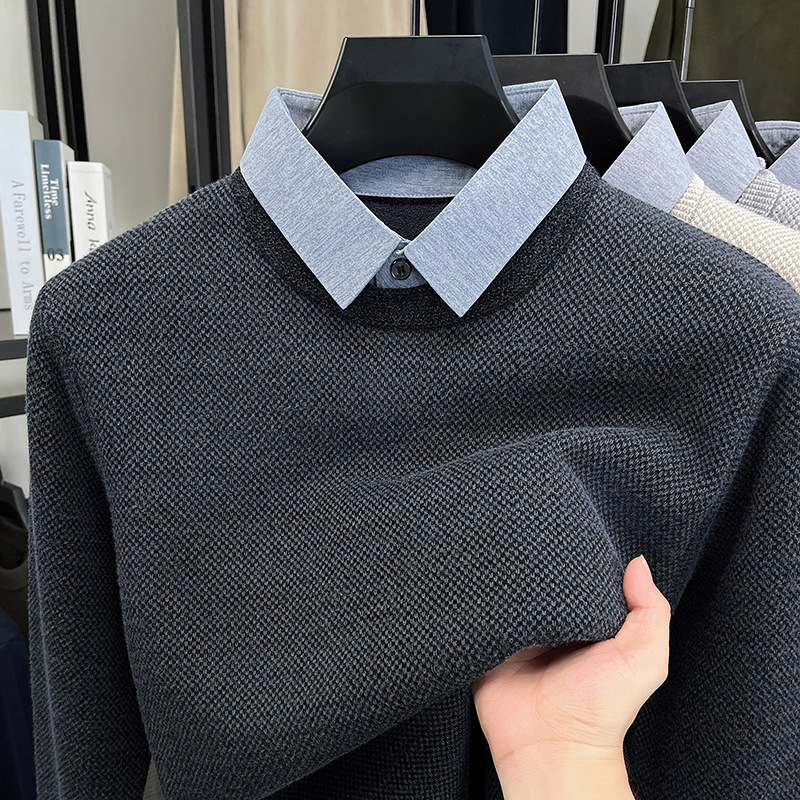 Herbst/Winter 2026/2025: Neues zweiteiliges Herren-Langarmshirt mit Fleecefutter, dicker, einfarbiger Sohle und schlichtem Design_voghion.com