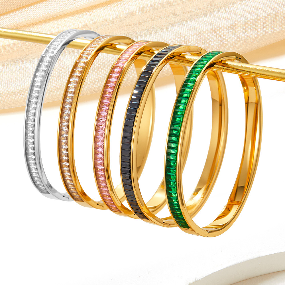 Zircon Inlay Material Elegant Geometric 304 Stainless Steel 16K Gold Plated White Gold Plated Gold Plated Zircon Bangle In Bulk