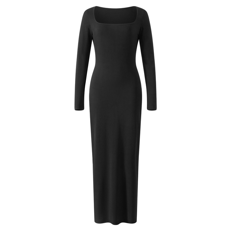 Pure style elegant long autumn and winter slim fit slimming bottoming dress inner square collar sheath dress Pure style elegant long autumn and winter slim fit slimming bottoming dress inner square collar sheath dress