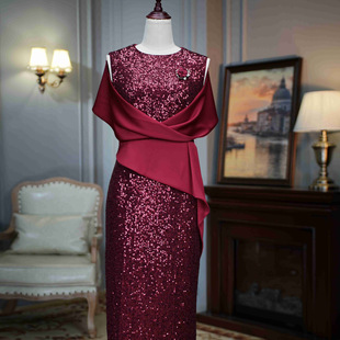 High-end Crewneck Slim-fit Dress Xi Mother-in-law Xi Mother-in-law Clothes Wedding Banquet Dress Cheongsam Summer Women Sleeveless Live