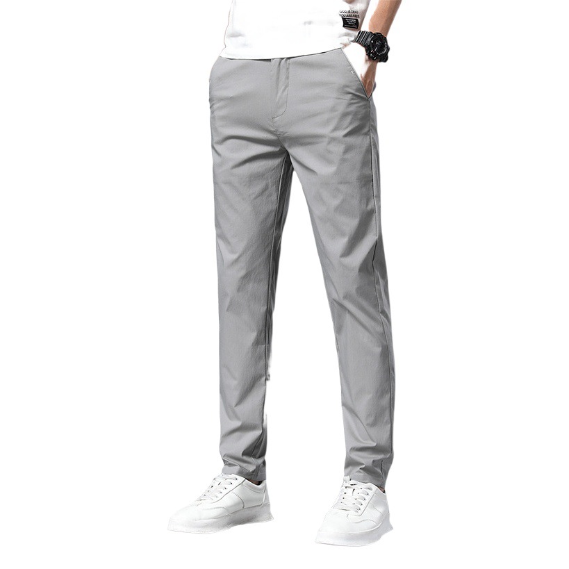 Pantalones casuales para hombres de primavera y verano para hombres Pantalones de traje de negocios de secado rápido de seda de hielo fino estiran todos los pantalones largos rectos delgados