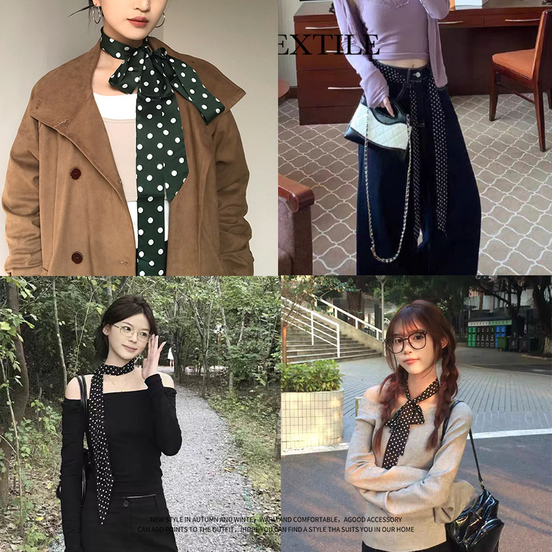 加长波点小长条飘带ins简约百搭丝巾系脖小方巾细长窄丝巾女绑包|undefined