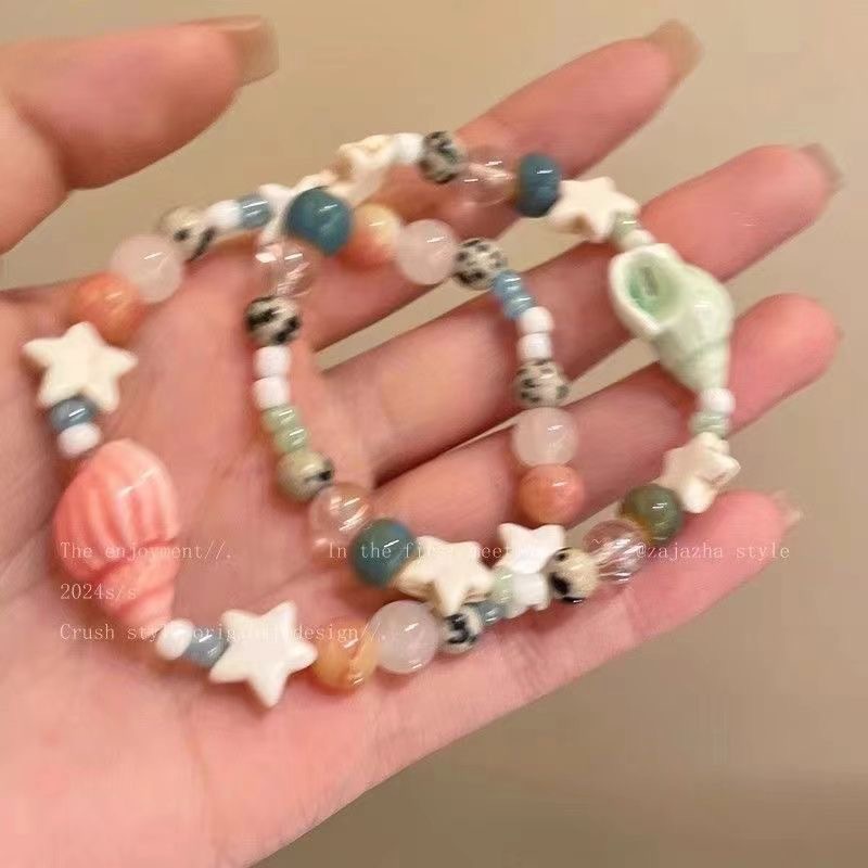 度假風海螺星星陶瓷串珠手鍊女小眾精緻手串高顏值學生黨手飾
