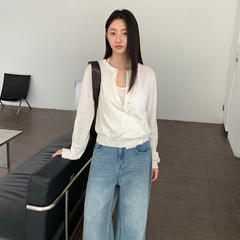 TG 不规则侧扣针织开衫女2025秋季新款简约设计纯色显瘦毛衣25703