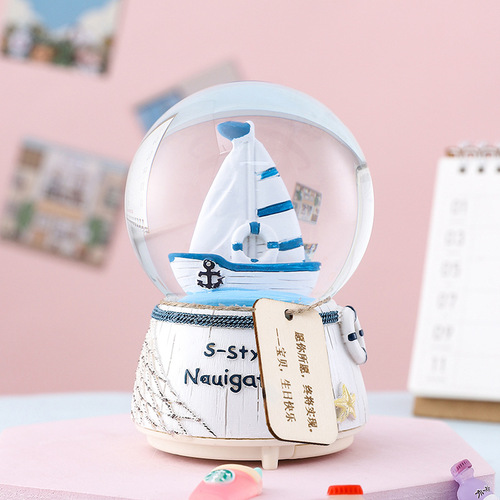 Back-to-School Lavender Bear Crystal Ball Music Box Eight-Note Box Creative Birthday Gift Resin Ornament Children's Gift