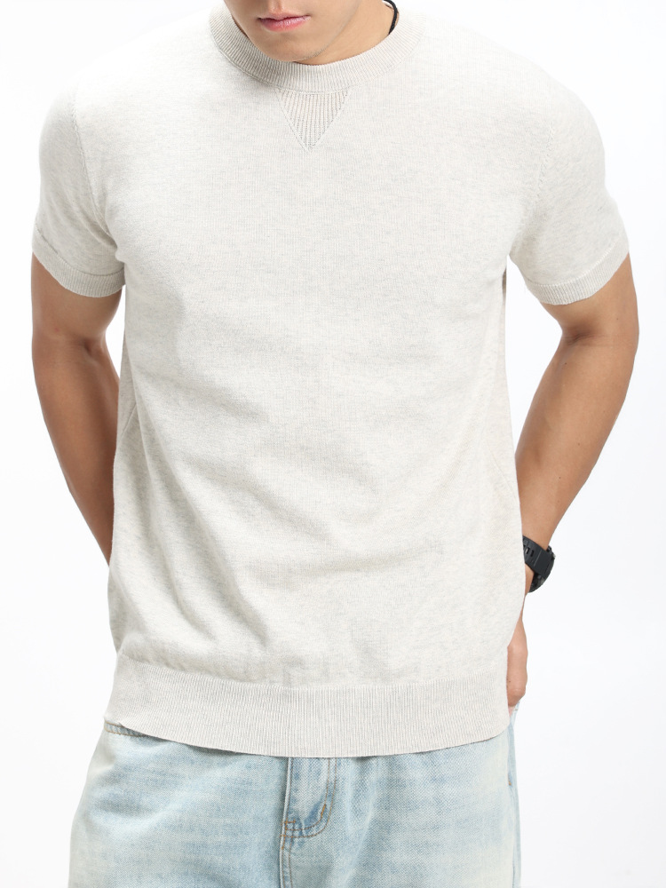 Cross-border hombre cuello redondo simple camiseta de seda de hielo hombre mangas cortas 2026 nuevo verano de alta sensación camiseta de hombre