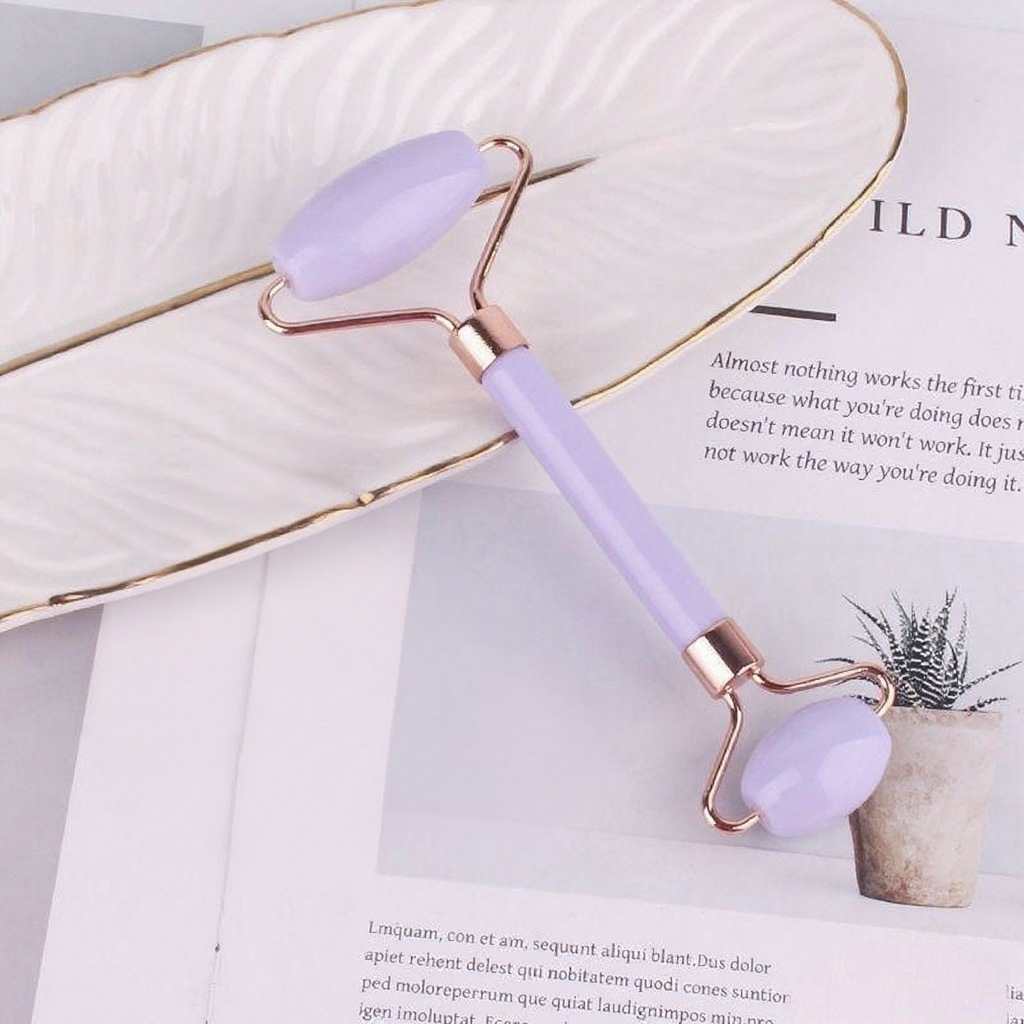 masajeador de rodillos de cristal de polvo en forma de corazón, masajeador de rodillos de doble cabeza, placa de belleza facial de cristal rosa