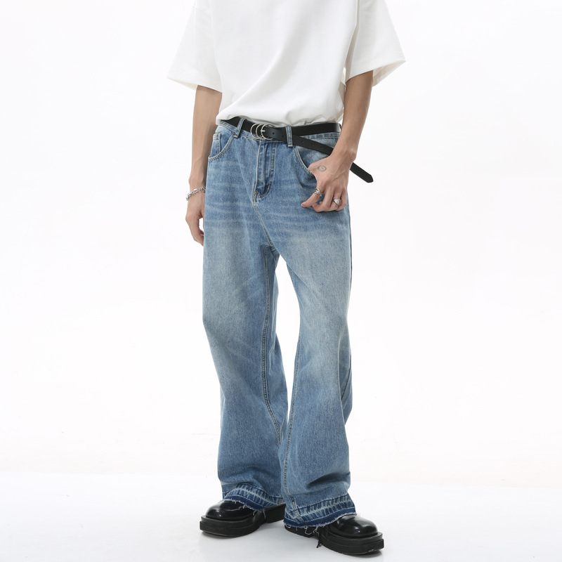 Mtlclothes Men's Clothing | Niche High Street Style Casual Loose Straight-Leg Floor-Length Frayed Hem Denim Pants Mtlclothes Men's Clothing | Niche High Street Style Casual Loose Straight-Leg Floor-Length Frayed Hem Denim Pants