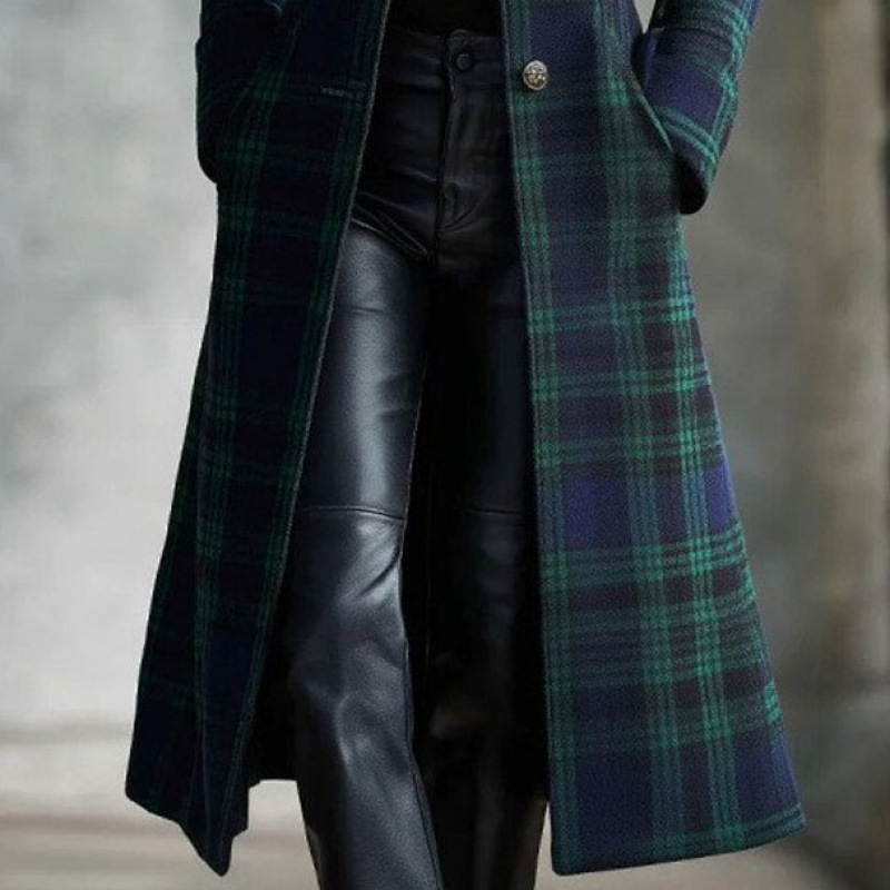 European American Women's Long Sleeved Cardigan Coat Digital Print Plaid Street Style Independent Website Exclusive 2025_voghion.com