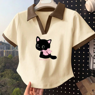Girls' Pure Cotton Short-Sleeve Polo Shirt Summer Trendy Casual Versatile Student T-Shirt Top