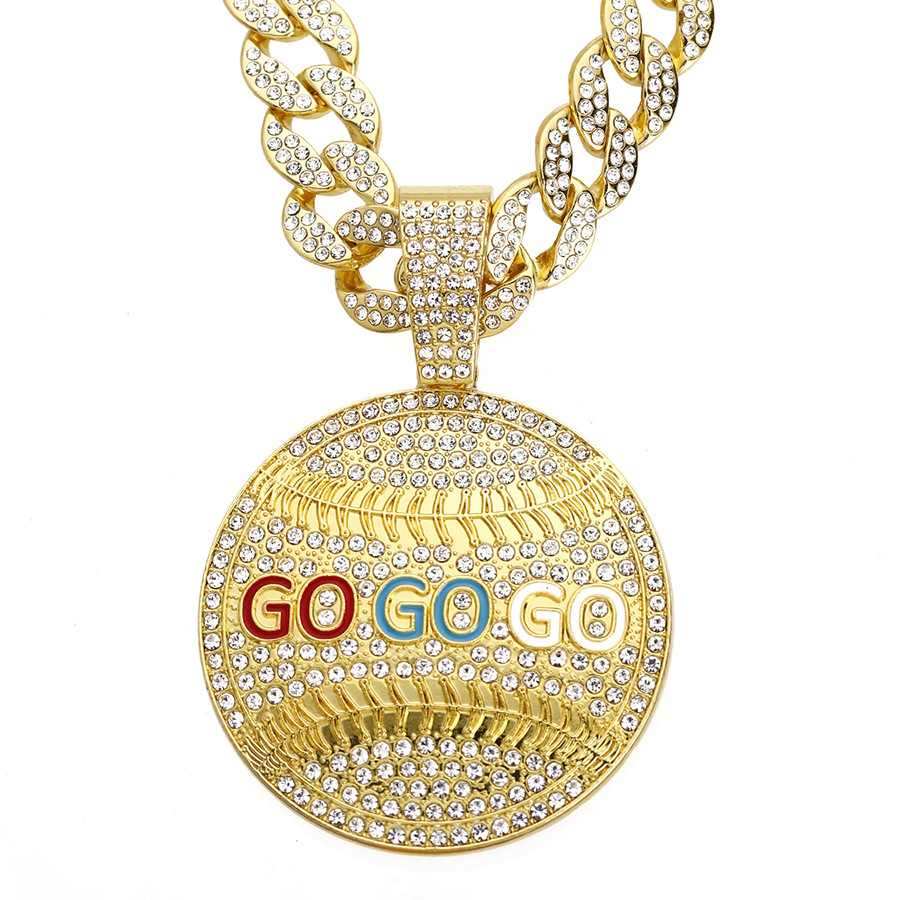 Collar con Colgante Redondo de Diamantes Estilo Hip-Hop Europeo y Americano, Cadena Cubana para Hombre, Cadena para Suéter, Estilo Urbano, Venta al Por Mayor