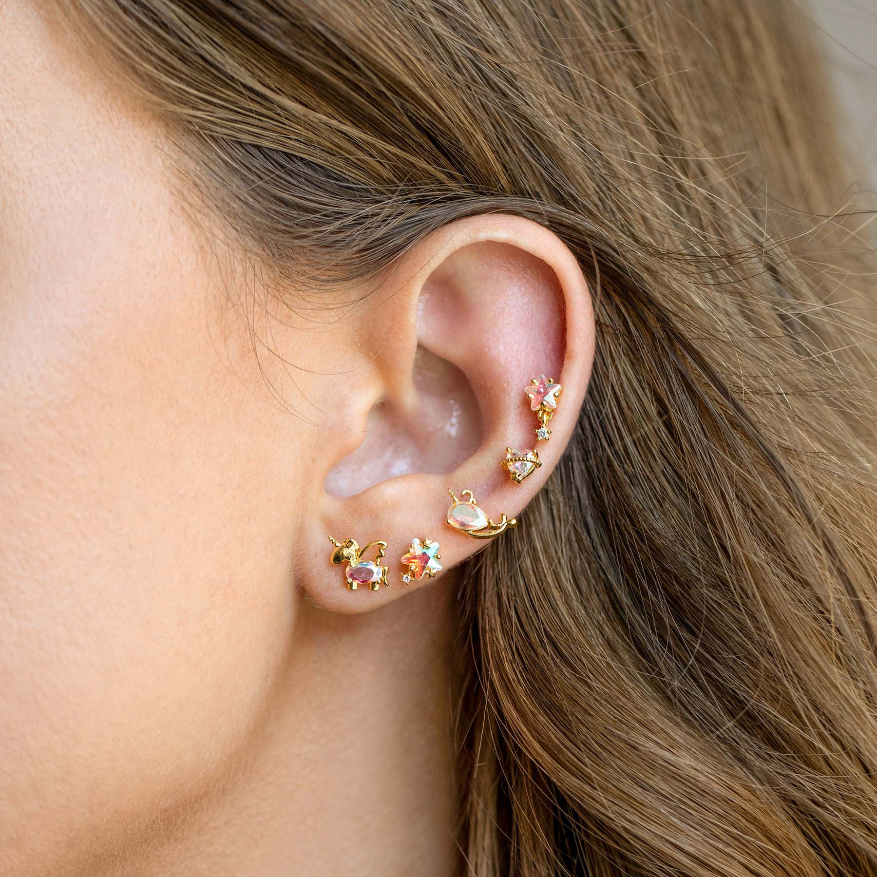 Simple Style Star Brass Ear Studs Star Gem Copper Earrings