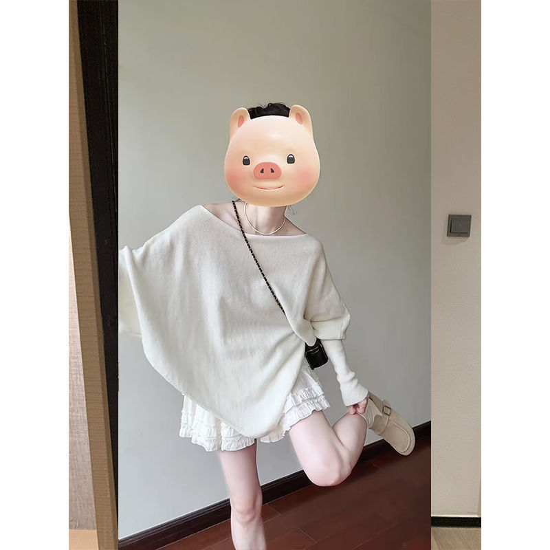 女性のセット2025春の新型の怠惰な風の肩のコウモリの袖のニットの上着の高腰はやせている半身のスカートの潮を現します。|undefined