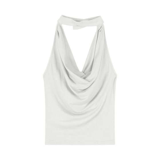 khaki Fashion Swing Collar Halter Camisole Women's Summer Slim-fit Slimming Short Sleeveless Backless Top