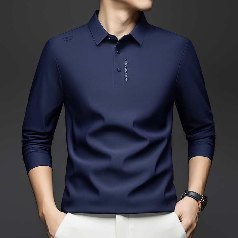 Cross-border dropshipping: 2026 hot-selling long-sleeved men's casual solid-color polo shirt, men's business basic shirt