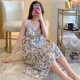 Cotton Silk Nightgown Women's Spring and Summer Thin Cartoon Printed Sling Pajamas Can be Wearable for plus size Students and Pregnant Women's Home Clothes