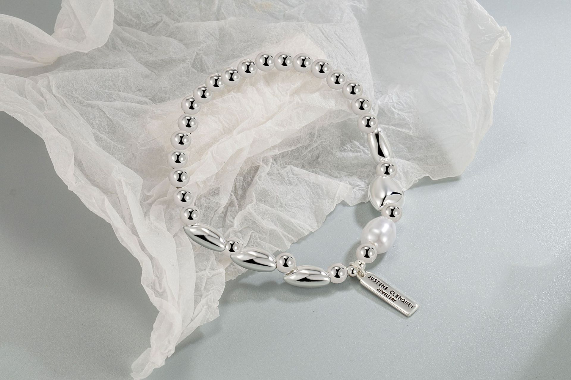 Unregelmäßiges Silberbohnen-Barockperlen-Damenarmband, schlicht, modisch, leichter Luxus, vielseitig, hochwertig, Herbst- und Winterarmband_voghion.com