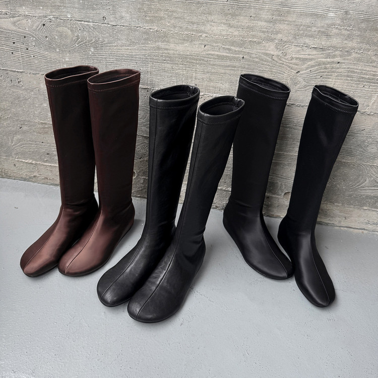 Slim Elastic Boots Women's Boots Winter New Cloth Round Toe Pure Color Inner Heightening High Heel Knee Boots Women's High Boots