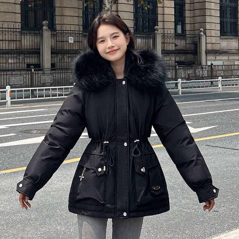 クロスボーダー女性用ウエストシェイプパーカー、小柄な方向けショート丈、2025年新作冬用ダウンコットン、裏起毛・厚手コットンジャケット|undefined