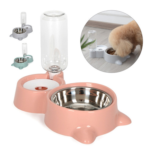 Dog Bowl Stainless Steel Pet Bowl Dual Bowl British Shorthair Cat Bowl Automatic Water Feeder and Feeder Combo No Wet Lips Prevent Black Mustache
