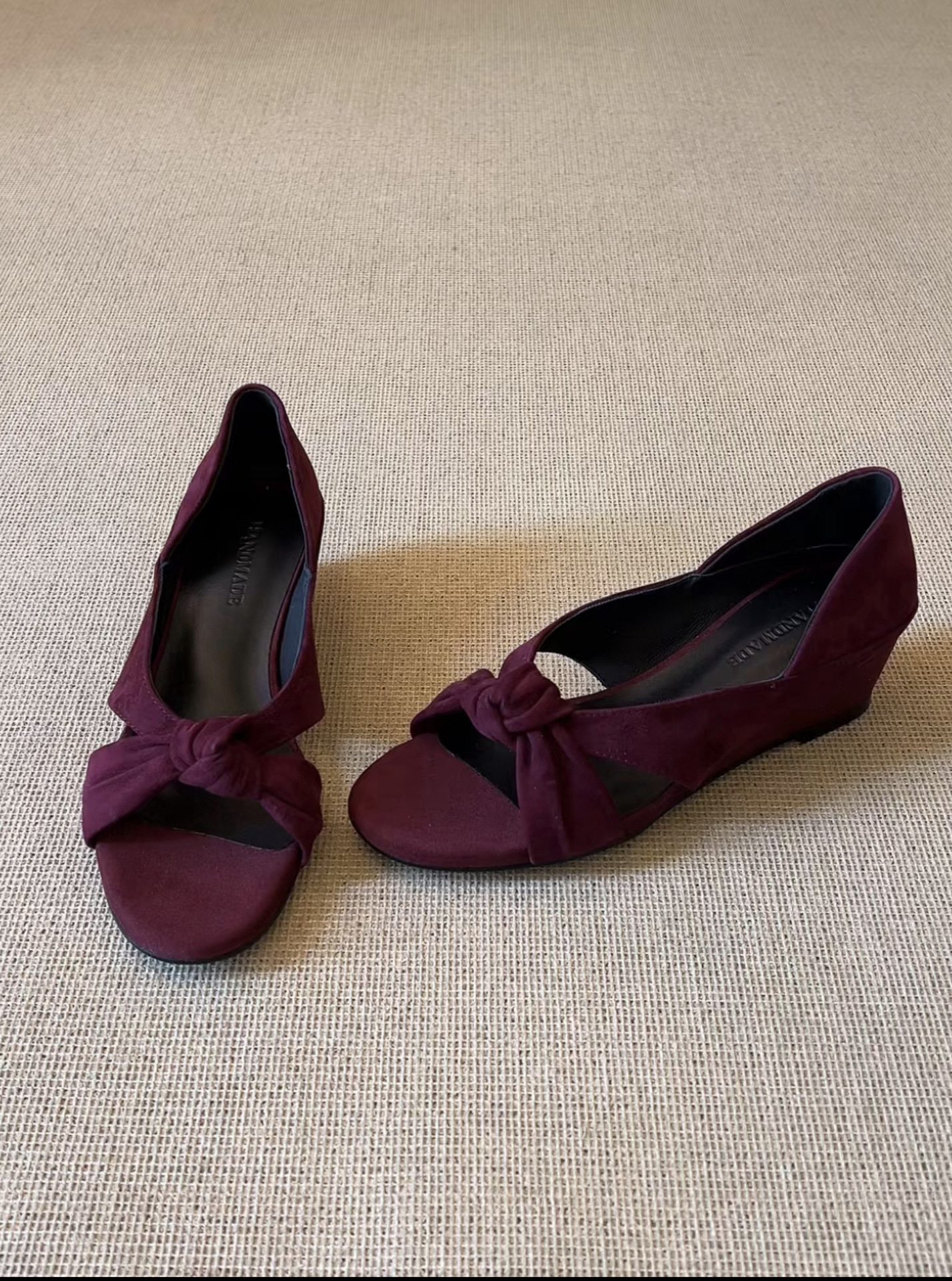 Sandal cao gót nữ hở mũi dây buộc chéo da lộn phong cách La Mã — màu nâu chi tiết 10
