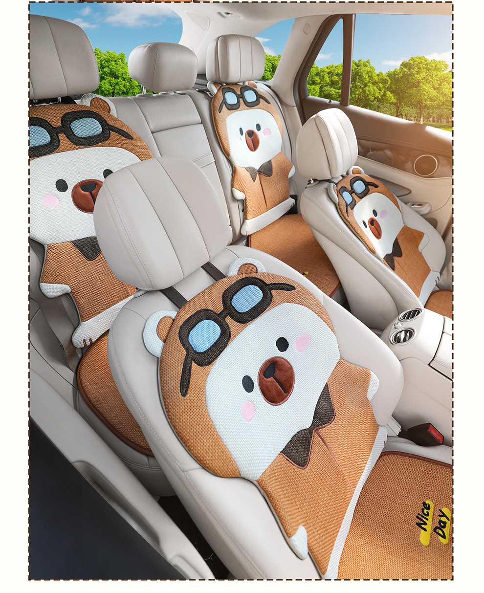 Four Seasons Universal Linen Three-Dimensional Cartoon Flying Bear Car Cushion Cute Internet Celebrity Linen Car Cushion Multi-Piece Set