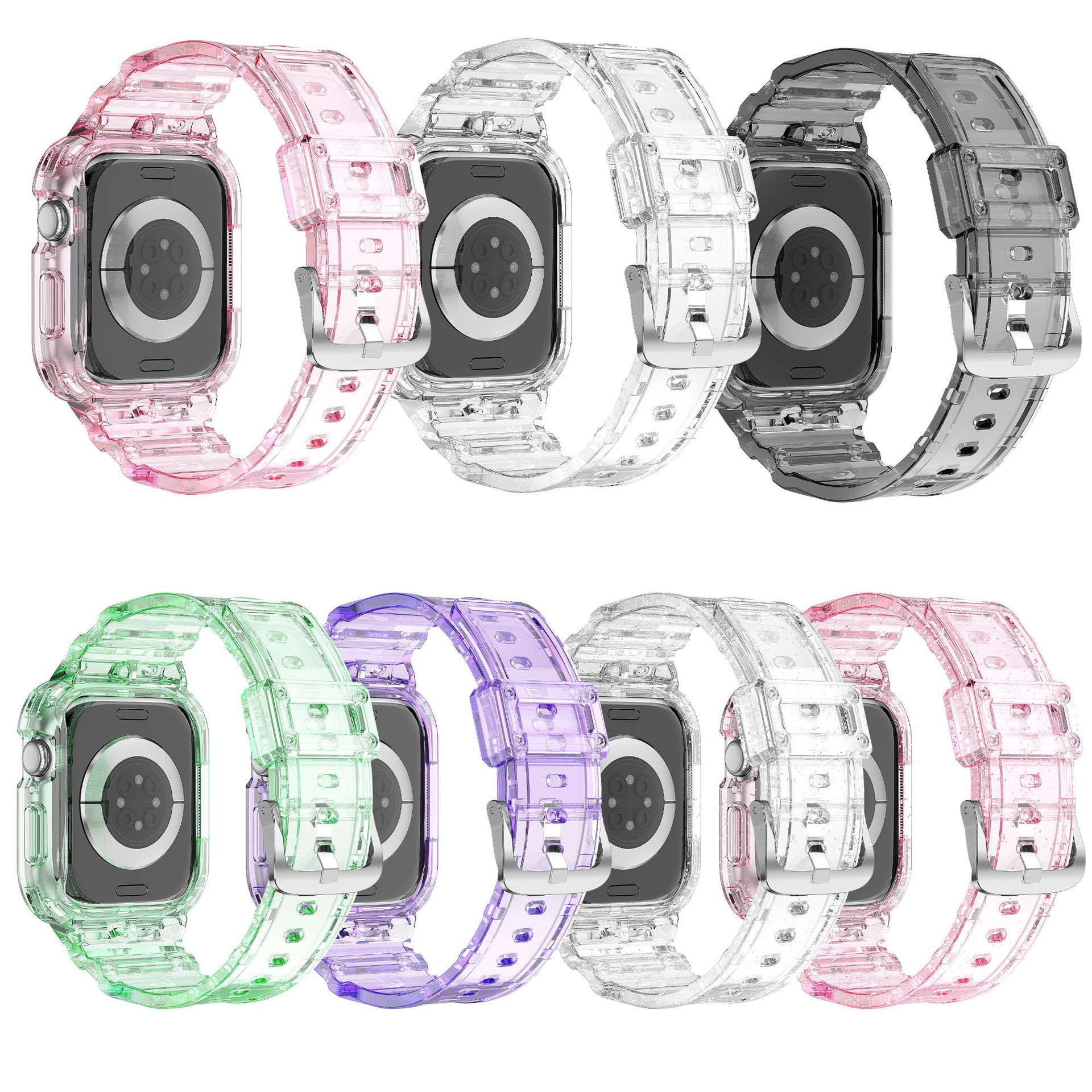 Applicable to the 46mm 10th generation silicone shockproof iwatchS10TPU one-piece strap with transparent glitter details Picture