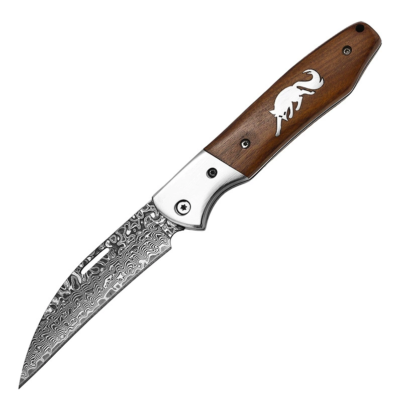 Damascus folding knife fox handle portable folding knife fruit knife portable pocket knife wilderness survival knife cross-border