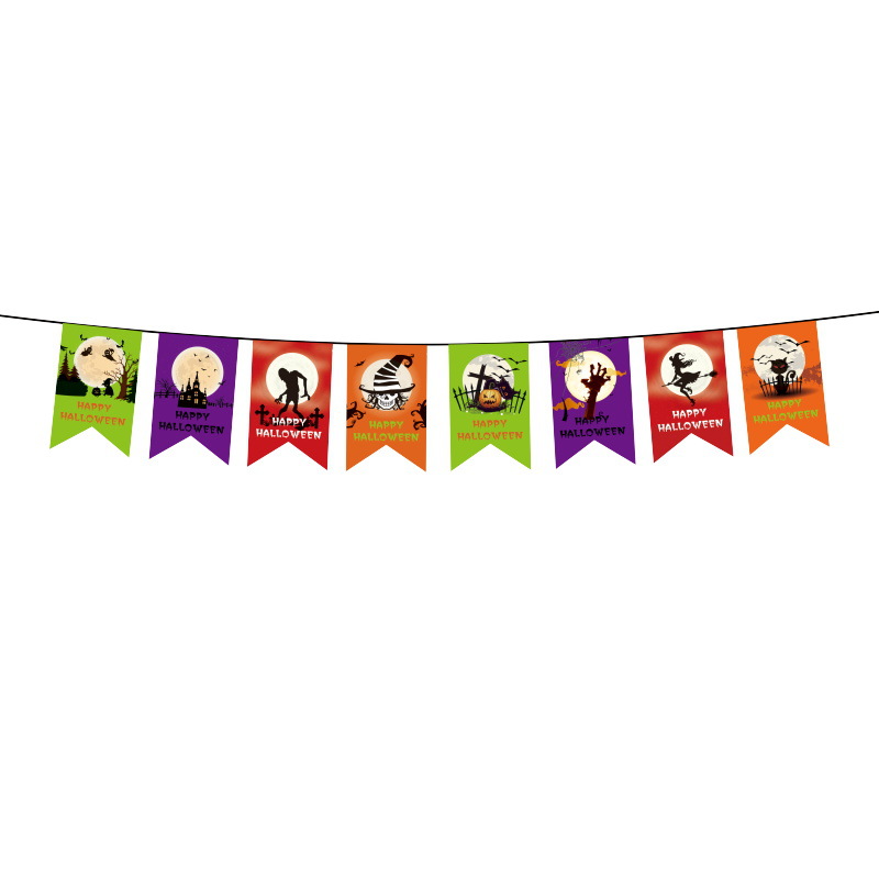 Nuevo Halloween transfronterizo, bandera, calabaza, bruja, fiesta KTV, decoración de papel, decoración del festival de fantasmas, accesorios