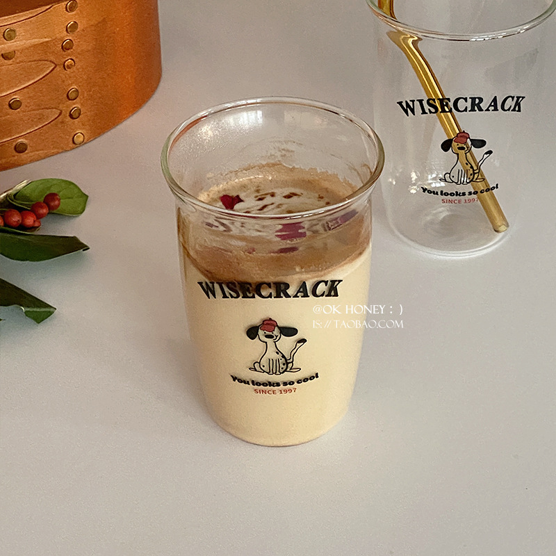 Korean ins style simple puppy flip-top transparent glass water cup…