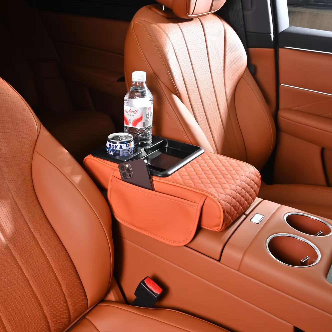 New Wireless Charging Car Armrest Box Pad, Multifunctional Storage and Heightening Pad, Integrated with Mobile Phone Holder for Car Use