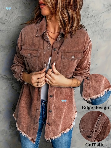 Women's Vintage Washed Denim Jacket with Frayed Edges Casual