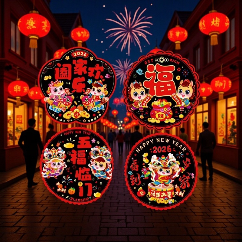 2026年马年窗花静电贴新年福字玻璃贴剪纸过年春节布置装饰贴纸