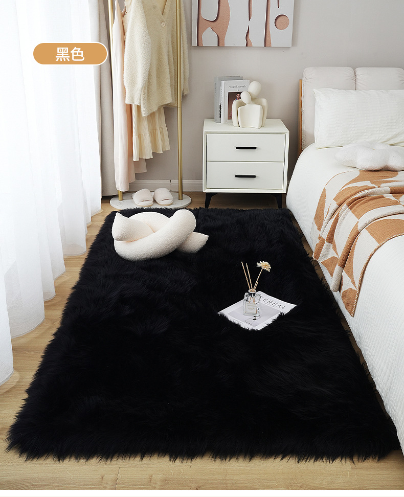 Black Carpet Plush Imitation Wool Bedroom Bedside Blanket Clothing Store Product Photography Photo Floor Mat Accessible Luxury High-End