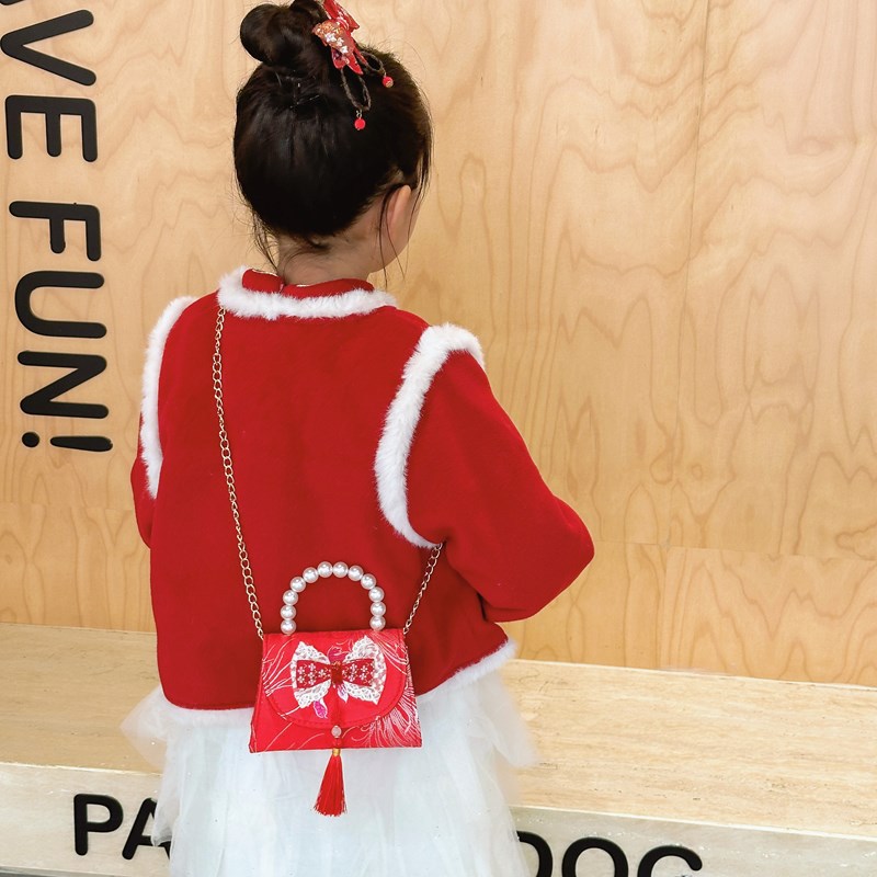 Nueva princesa bolso de perlas de Año Nuevo bolso rojo de la niña de Año Nuevo pequeño diseño de viento fragante bolso especial