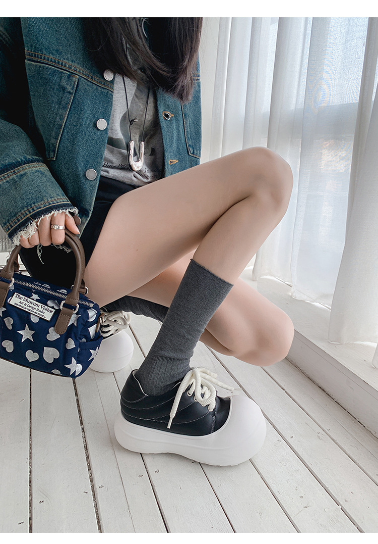 Giày sneaker nữ chunky đế dày da thật phối màu mũi to bản — màu đen, màu trắng chi tiết 20