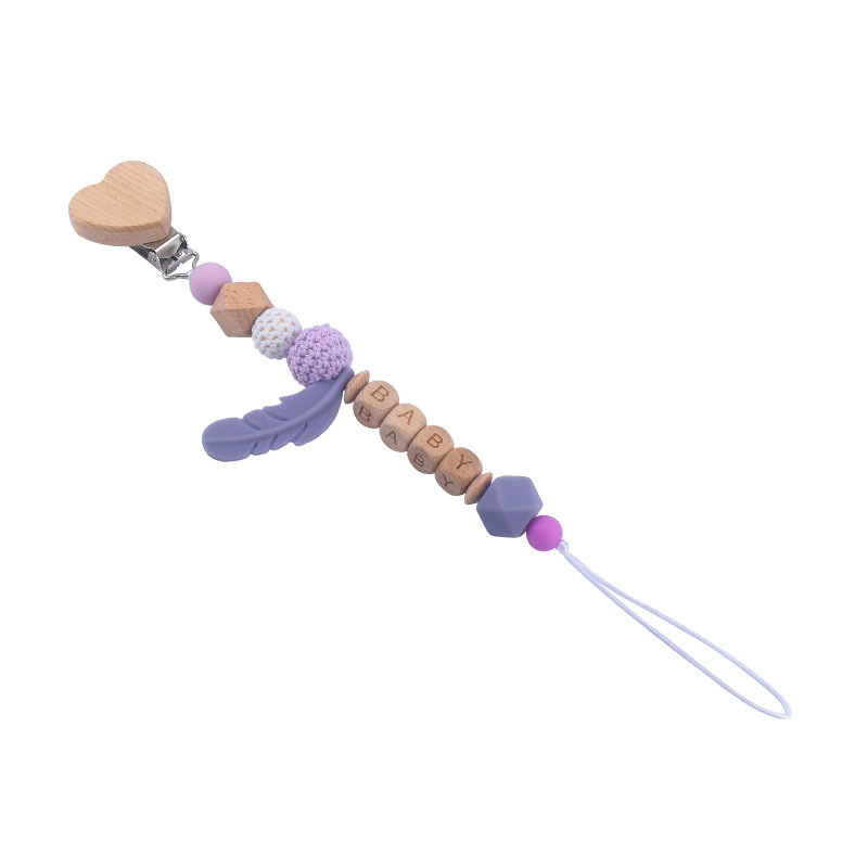 Nuevo DIY nombre del bebé calmante silicona pluma chupete anti-gota cadena bebé juguete haya animal chupete clip