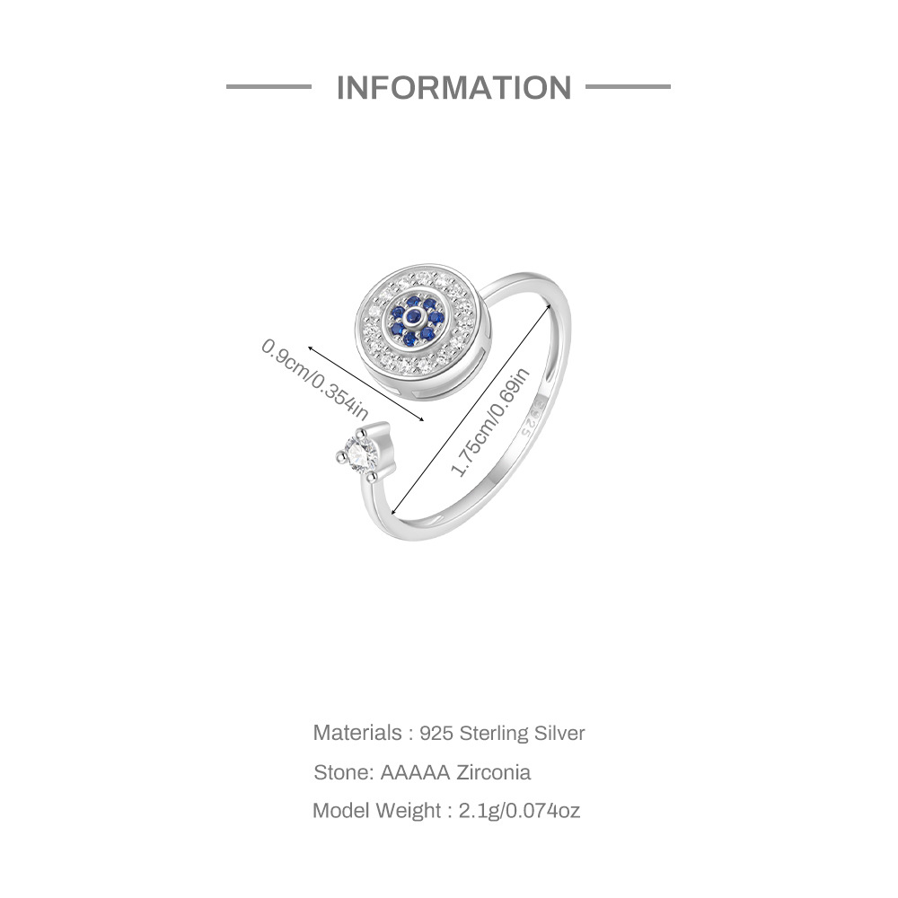 2g Weight Zircon Inlay Material Anxiety Ring, Open Rings Classification Adjustable Ring Size 1 Piece Quantity Daily Occasion 925 Sterling Silver Material Sun, Moon Pattern All Seasons Season Women's Gender Plating, Inlay Design Sweet, Shiny Style 925 Sterling Silver Zircon Sun Moon Open Rings Anxiety Ring 925 Sterling Silver Rings 1