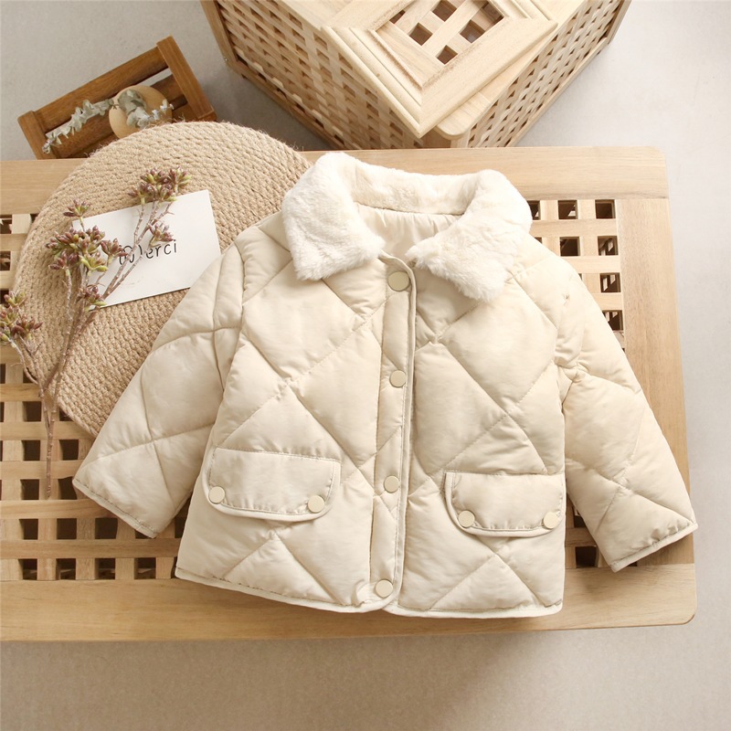 Amazon ropa para niños nuevo estilo coreano abrigo acolchado de algodón de diamantes para niños otoño e invierno abrigo de cuello de piel de moda para bebés abrigo acolchado de algodón para hombres y mujeres